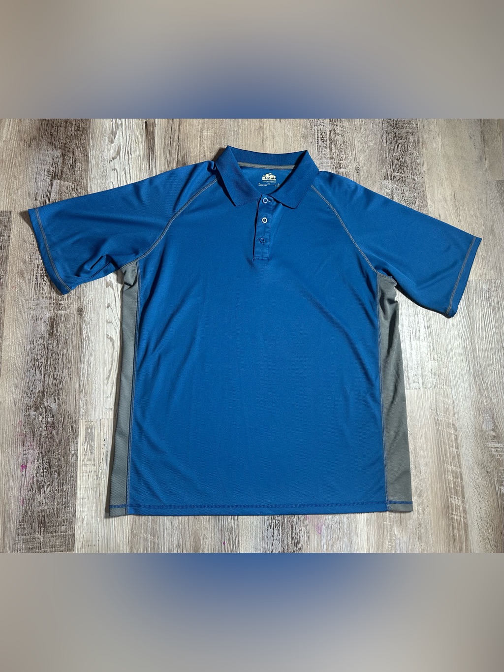 Men's Blue Athletic Polo With Gray Side Panels - Performance Short Sleeve